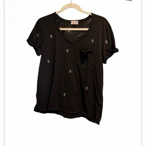 Anthropology T.la embroidered black peace t- shirt size M